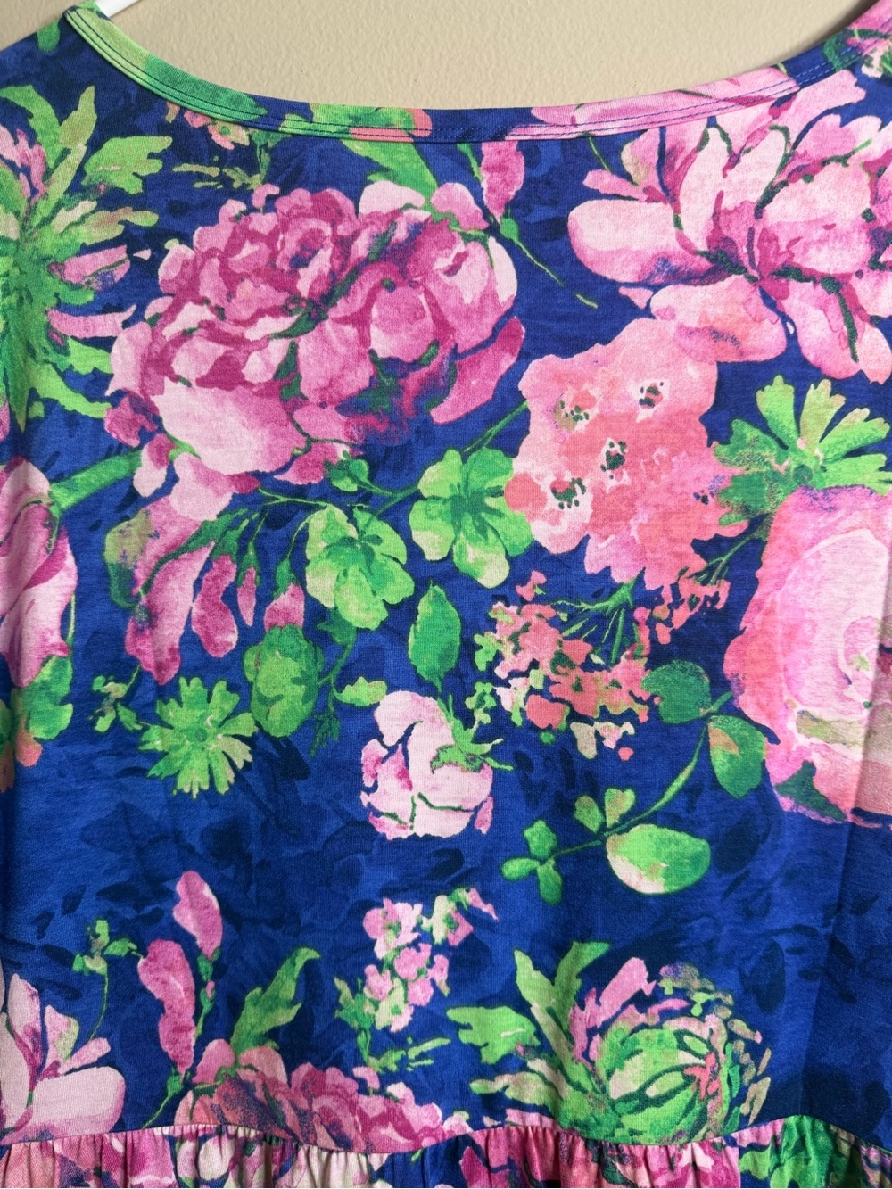 LuLaRoe Riley Dress 3XL NWT Blue Pink Floral Maxi Dress Short Sleeve - Picture 4 of 5